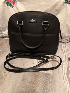 kate spade black Leather Dome Satchel with Removable Strap and Gold Hardware
